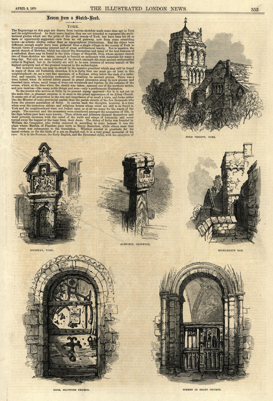 York. Holy Trinity Alms-Box Skipwith Micklegate Bar Selby church 1870 print